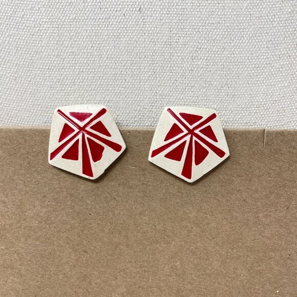 Vintage 80's Earrings Graphic Bright Statement Red Geometric Asian‎ Artsy - Picture 1 of 8